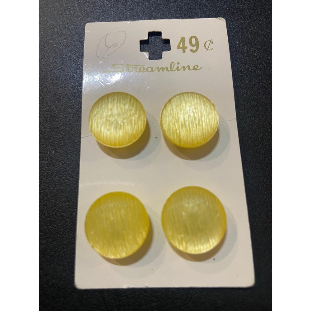 Vintage 1960 Streamline Button Inc Yellow Round Plastic Buttons 4pc Set 3/4 inch